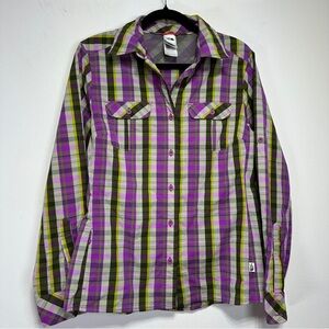 The North Face Plaid Long Sleeve Hiking Shirt Quick Dry Button Down Outdoor Top